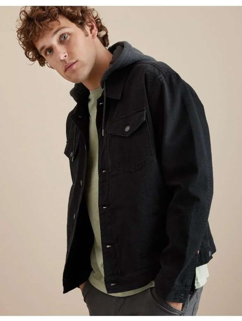 American Eagle Men's Hooded Denim Trucker Jacket